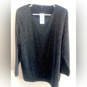 ALFANI Women’s NWT Deep Black w/Silver Sparkles Long Sleeve Top size‎ 1X